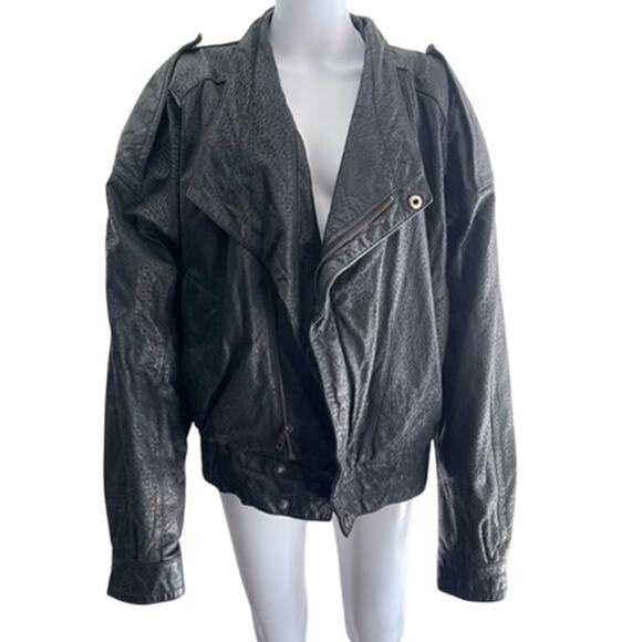 Vintage Byrnes & Baker Black Leather Bomber Jacket Men’s M 80s 90s Moto Biker - Picture 1 of 13